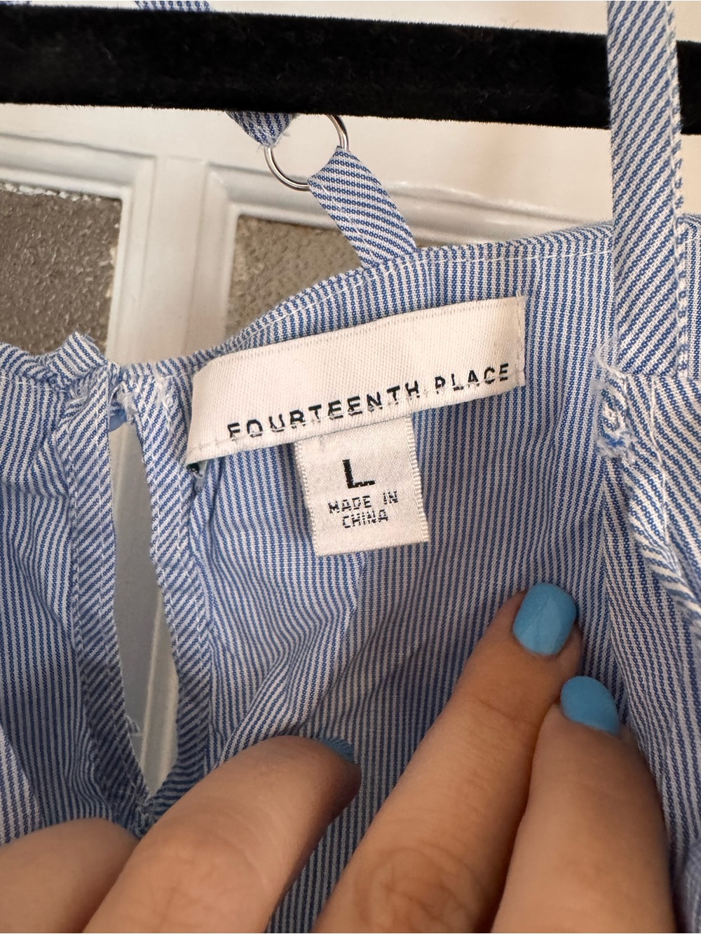 Light Blue Strappy Ruffle Cold-Shoulder Blouse - Picture 2 of 11